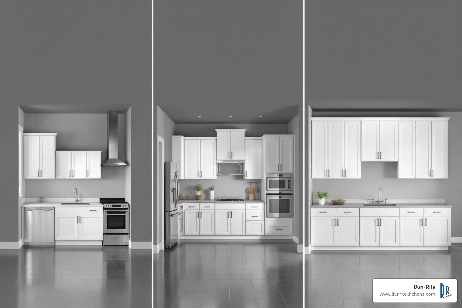 Small, medium, and large kitchen layouts - price for cabinet refacing