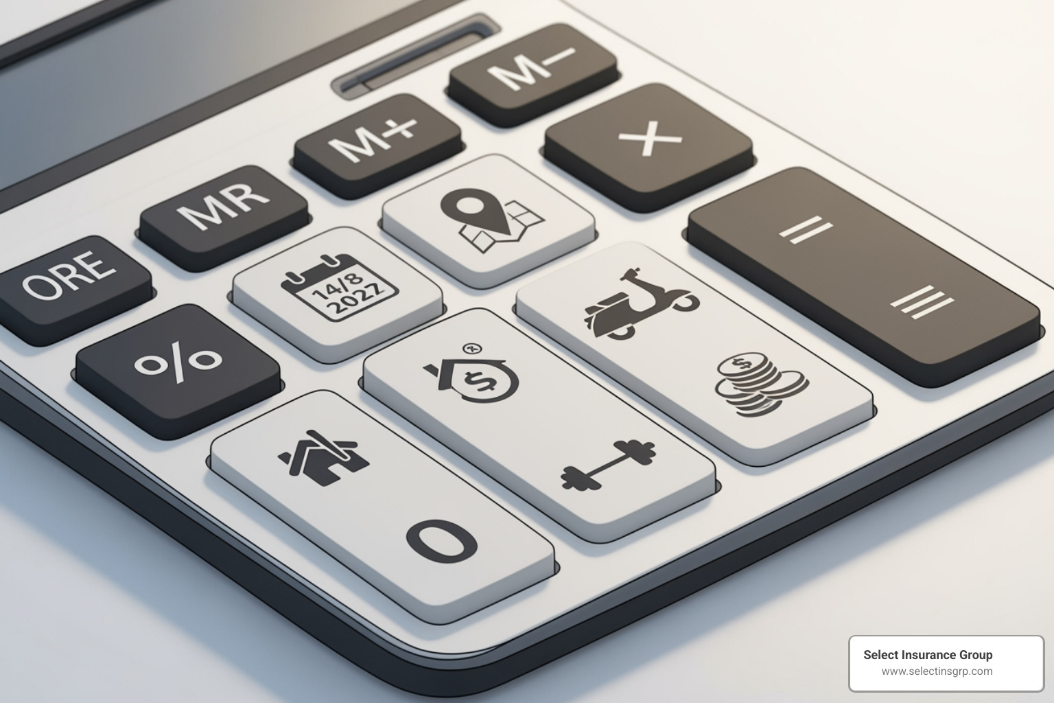 Calculator with icons representing cost factors like age, location, and vehicle type - moped insurance