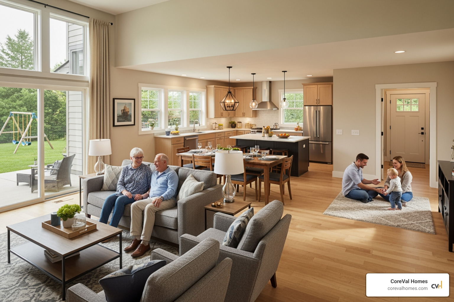 Image of a floor plan showing a main house with an attached in-law suite. - multi-generational house plans