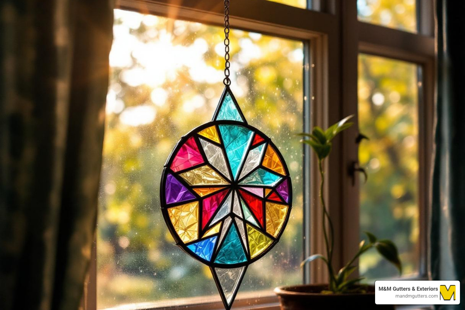 a geometric stained glass suncatcher - Stained glass windows