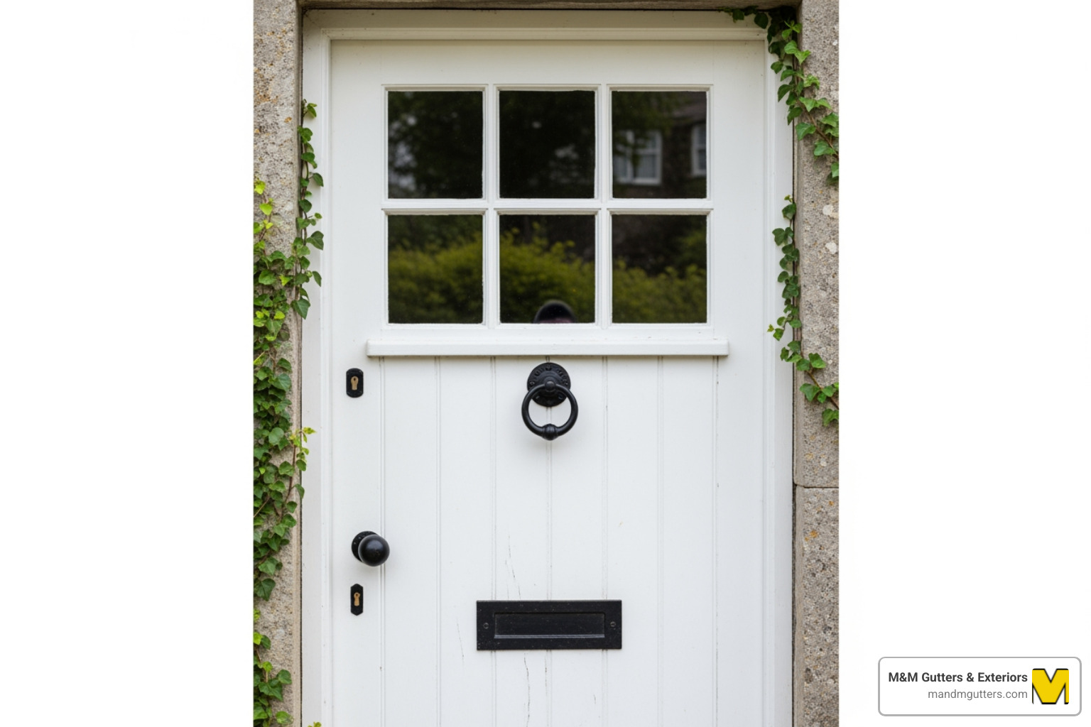 classic white cottage door with vertical wood paneling and a small upper window - cottage style door with glass