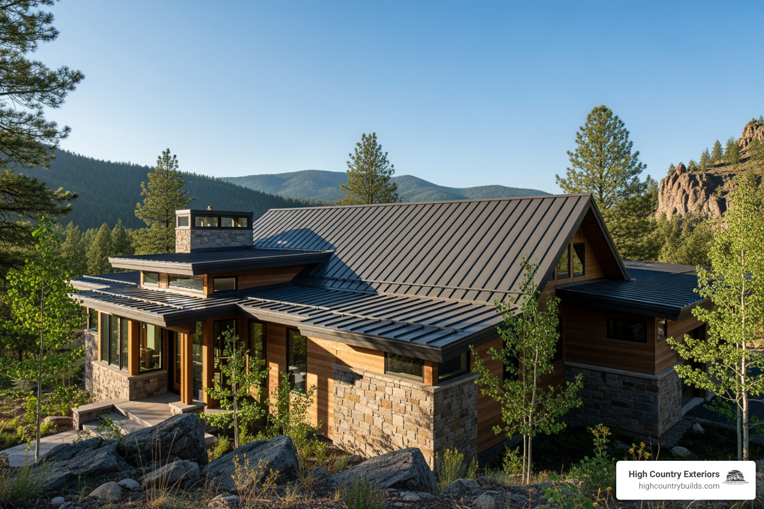 A modern standing seam metal roof on a home - Durable roofing systems