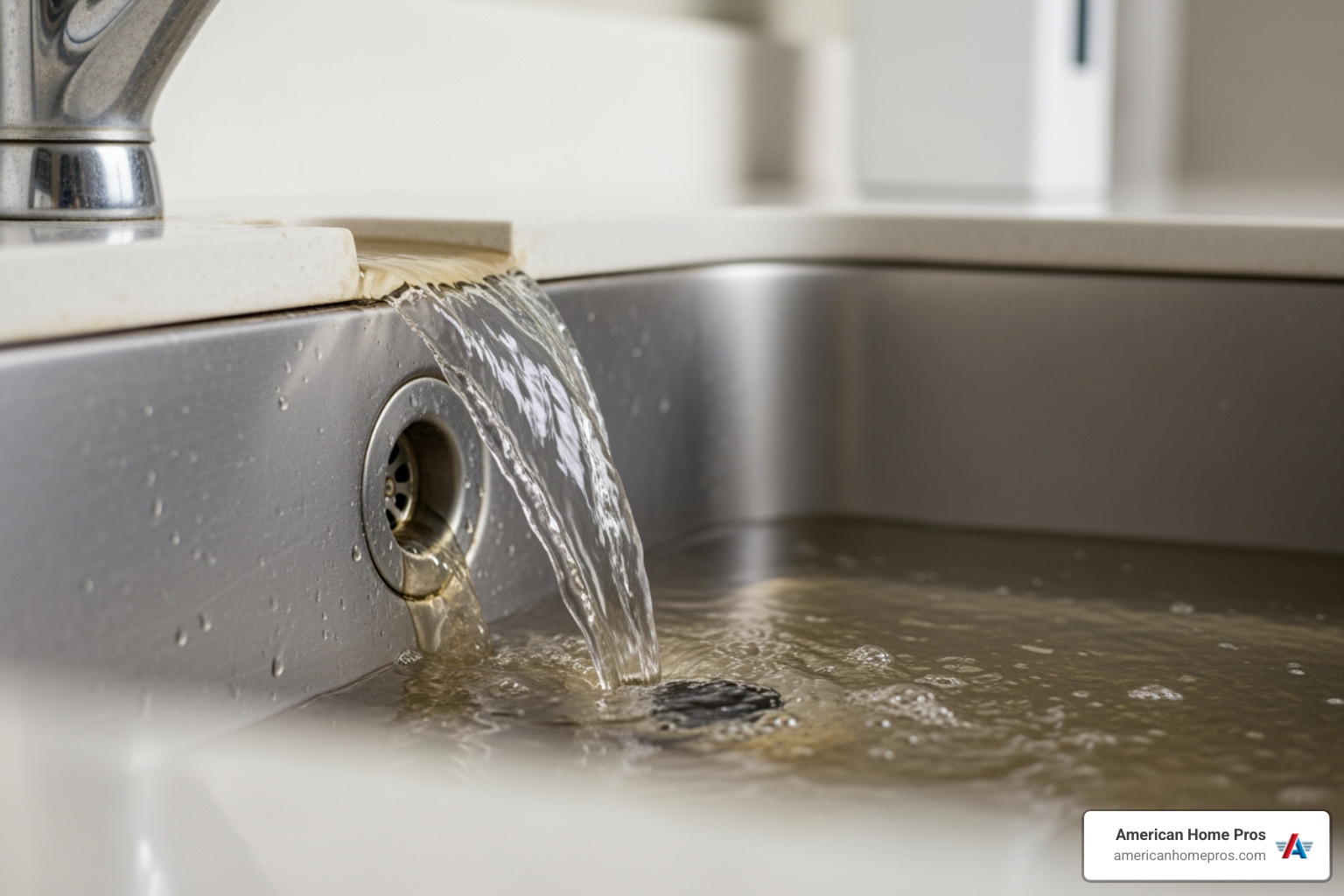 Infographic showing three critical signs of a drain emergency: water backing up, foul odors, and gurgling noises, with a prompt to call for 24-hour drain cleaning - drain cleaning 24 hour in collinsville, ok