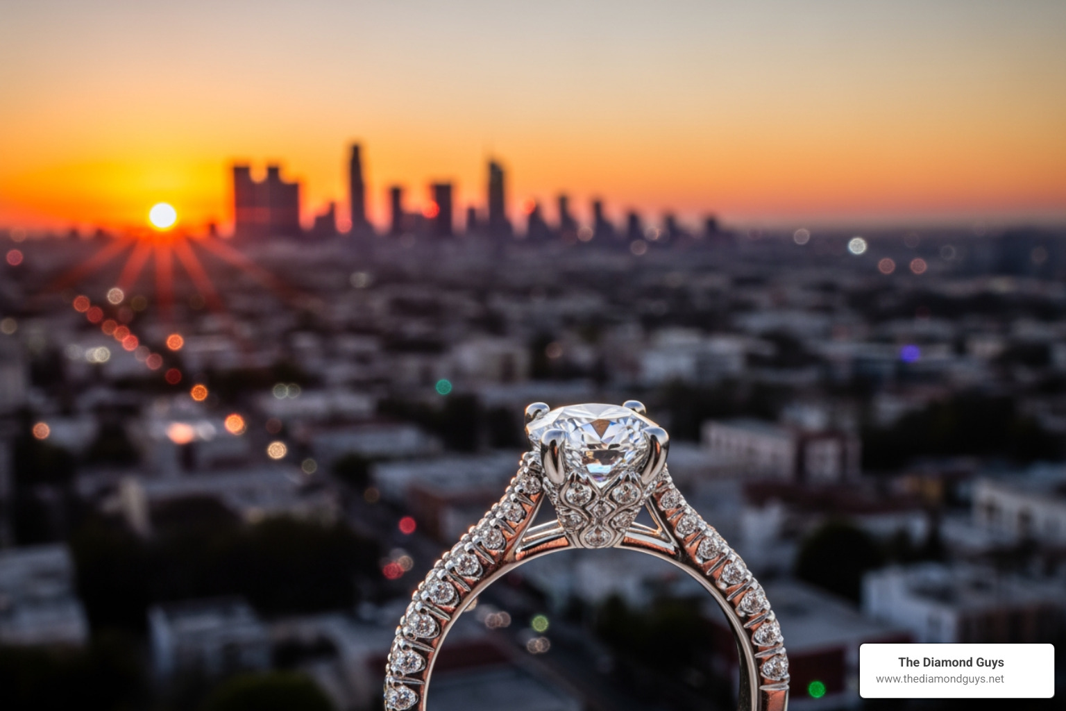 sparkling engagement ring against Los Angeles sunset - best engagement ring stores los angeles