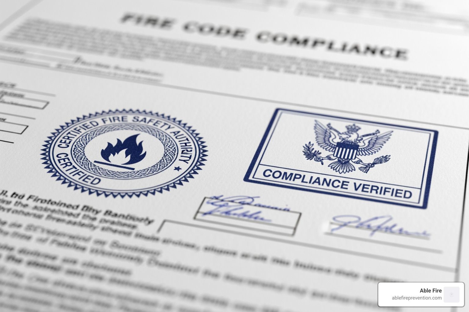 A close-up of a fire code compliance document with text and official stamps - fire extinguisher recertification A close-up of a fire code compliance document with text and official stamps - fire extinguisher recertification