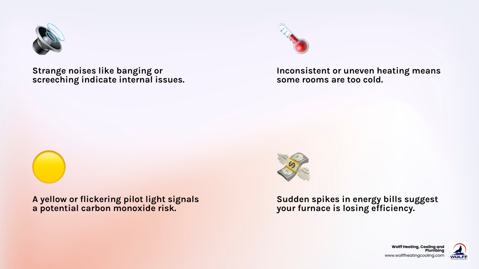 infographic showing 5 warning signs your furnace needs immediate repair: unusual noises, inconsistent heating, yellow pilot light, rising energy bills, and frequent cycling on and off - best furnace repair in albuquerque, nm infographic 4_facts_emoji_light-gradient infographic showing 5 warning signs your furnace needs immediate repair: unusual noises, inconsistent heating, yellow pilot light, rising energy bills, and frequent cycling on and off - best furnace repair in albuquerque, nm infographic 4_facts_emoji_light-gradient