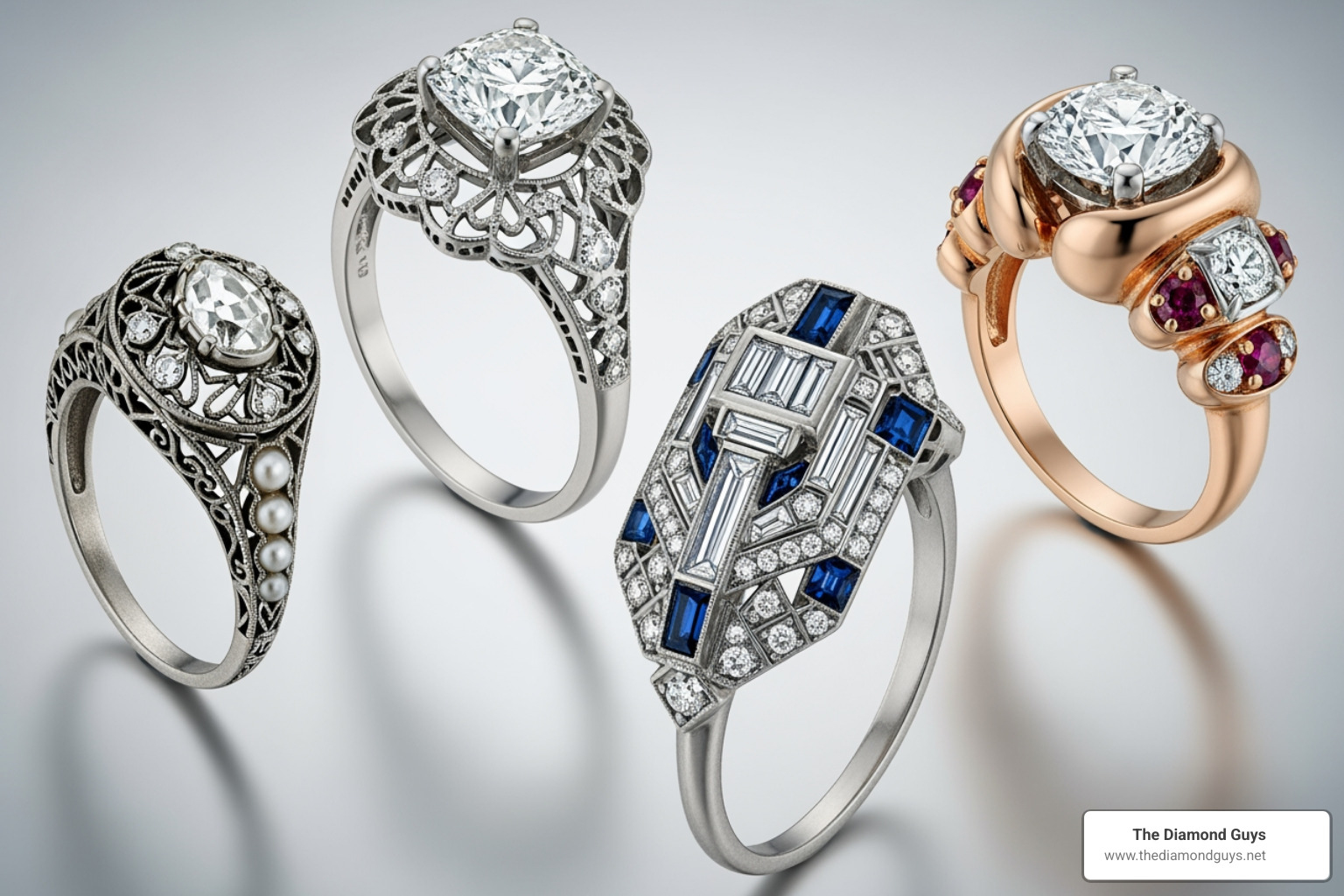 collage of rings from different vintage eras - build your own vintage engagement ring collage of rings from different vintage eras - build your own vintage engagement ring