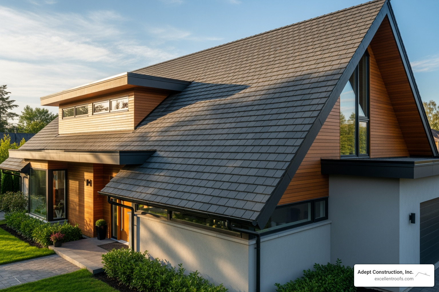 home with modern architectural asphalt shingles - residential roofing replacement services home with modern architectural asphalt shingles - residential roofing replacement services