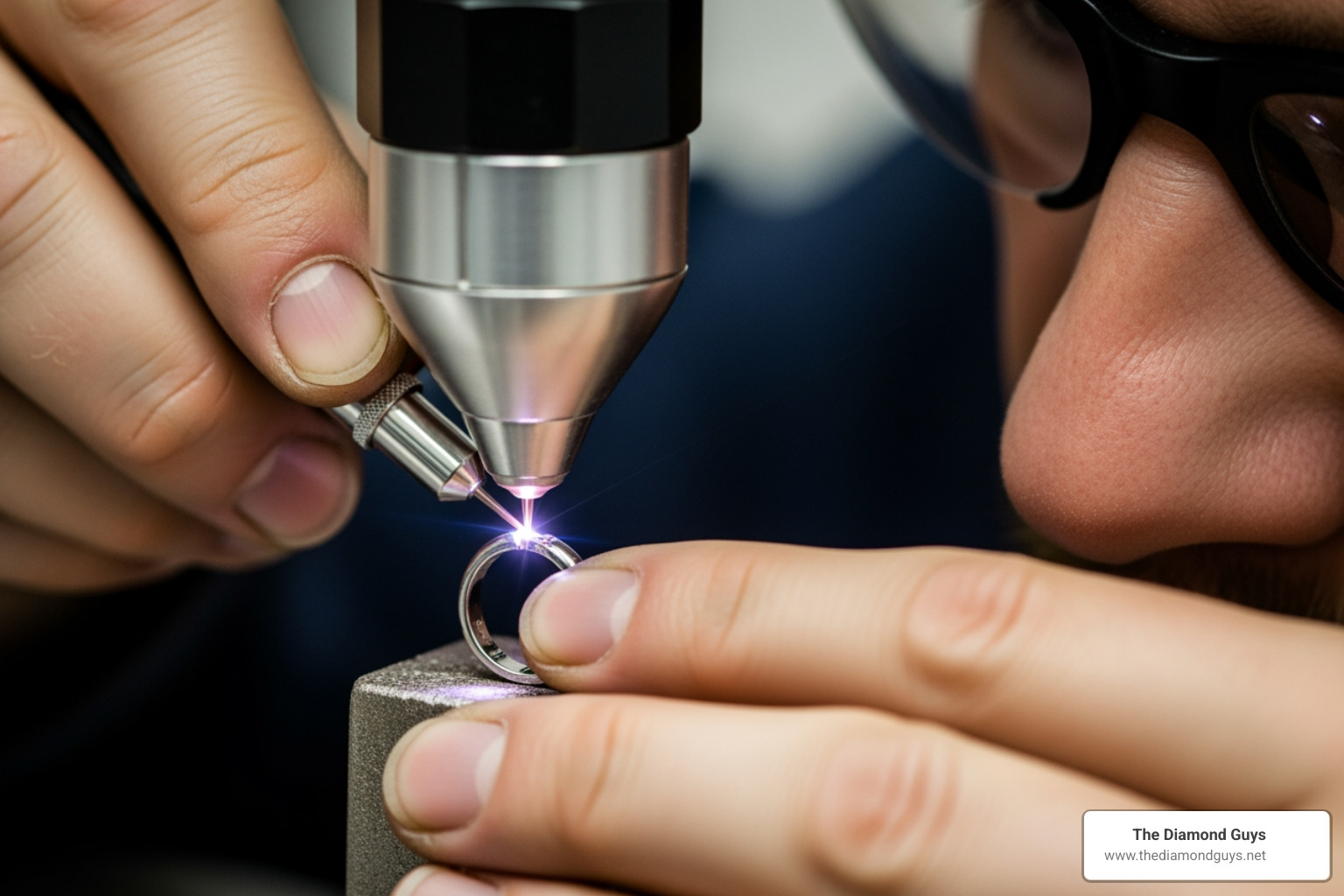 laser welder in action on a jewelry piece - Platinum ring resizing laser welder in action on a jewelry piece - Platinum ring resizing