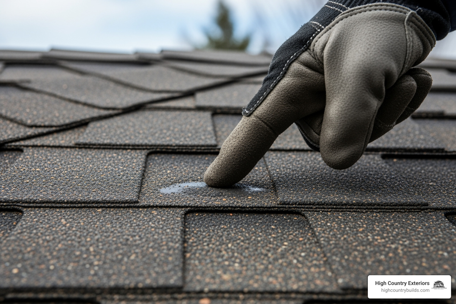 roofing inspector pointing to a "bruise" on an asphalt shingle - hail damage inspection near me roofing inspector pointing to a "bruise" on an asphalt shingle - hail damage inspection near me