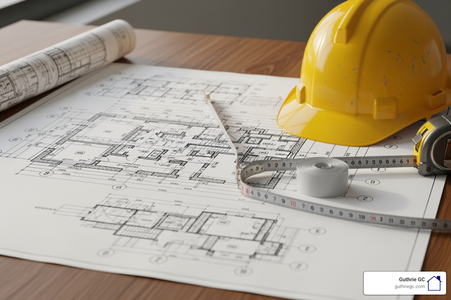 A construction blueprint spread on a table with a hard hat and measuring tape beside it - new home builders menifee A construction blueprint spread on a table with a hard hat and measuring tape beside it - new home builders menifee