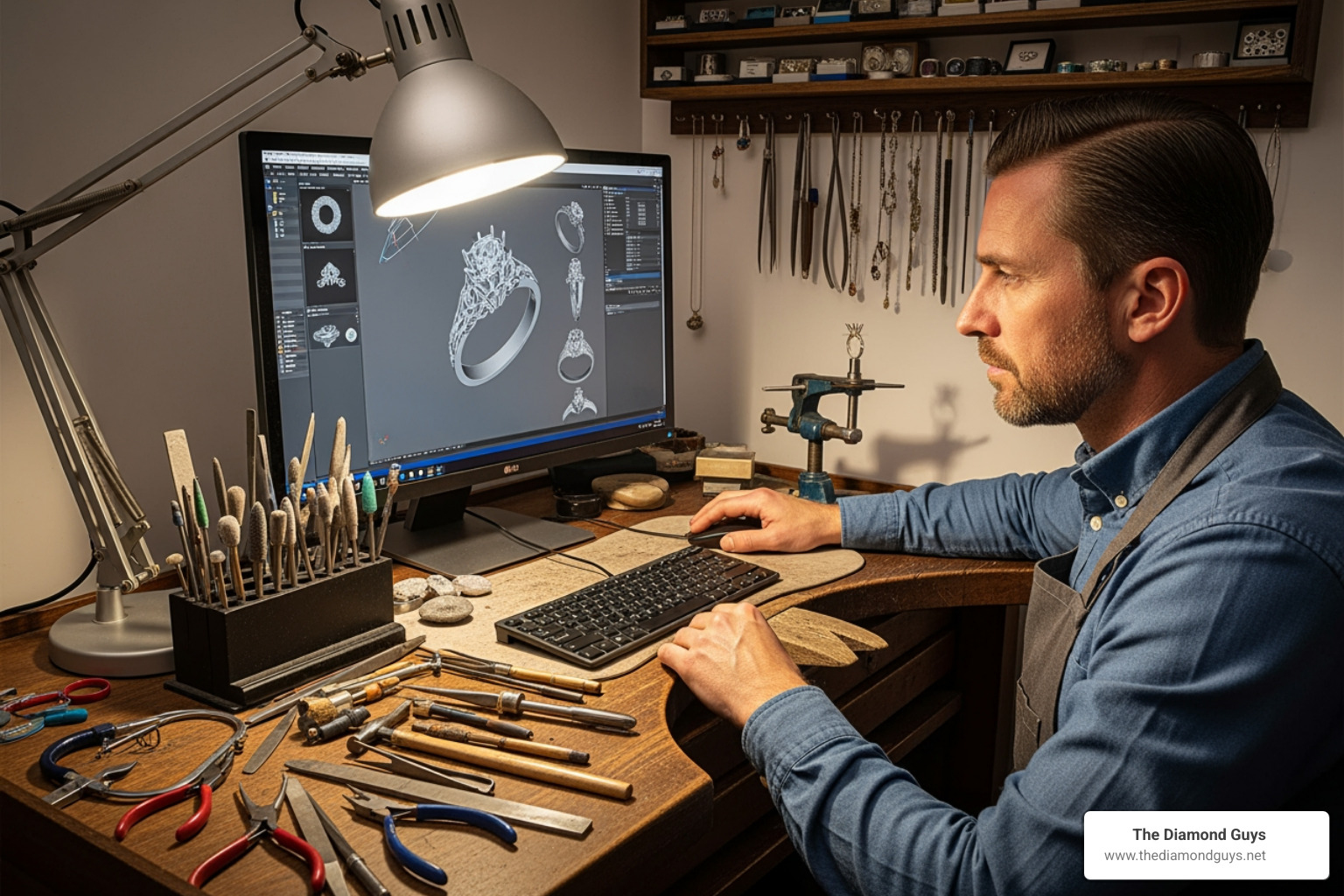 a jeweler working on a custom ring with CAD software - financing jewelry stores a jeweler working on a custom ring with CAD software - financing jewelry stores