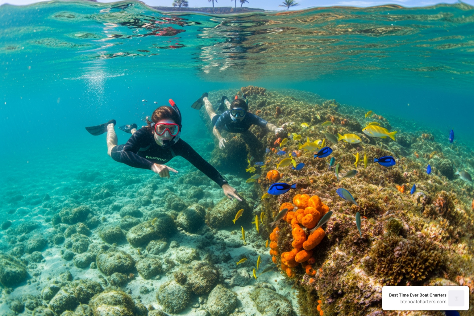 Snorkelers exploring the clear waters near the rock jetties at Fort Zachary Taylor State Park - best snorkeling key west Snorkelers exploring the clear waters near the rock jetties at Fort Zachary Taylor State Park - best snorkeling key west