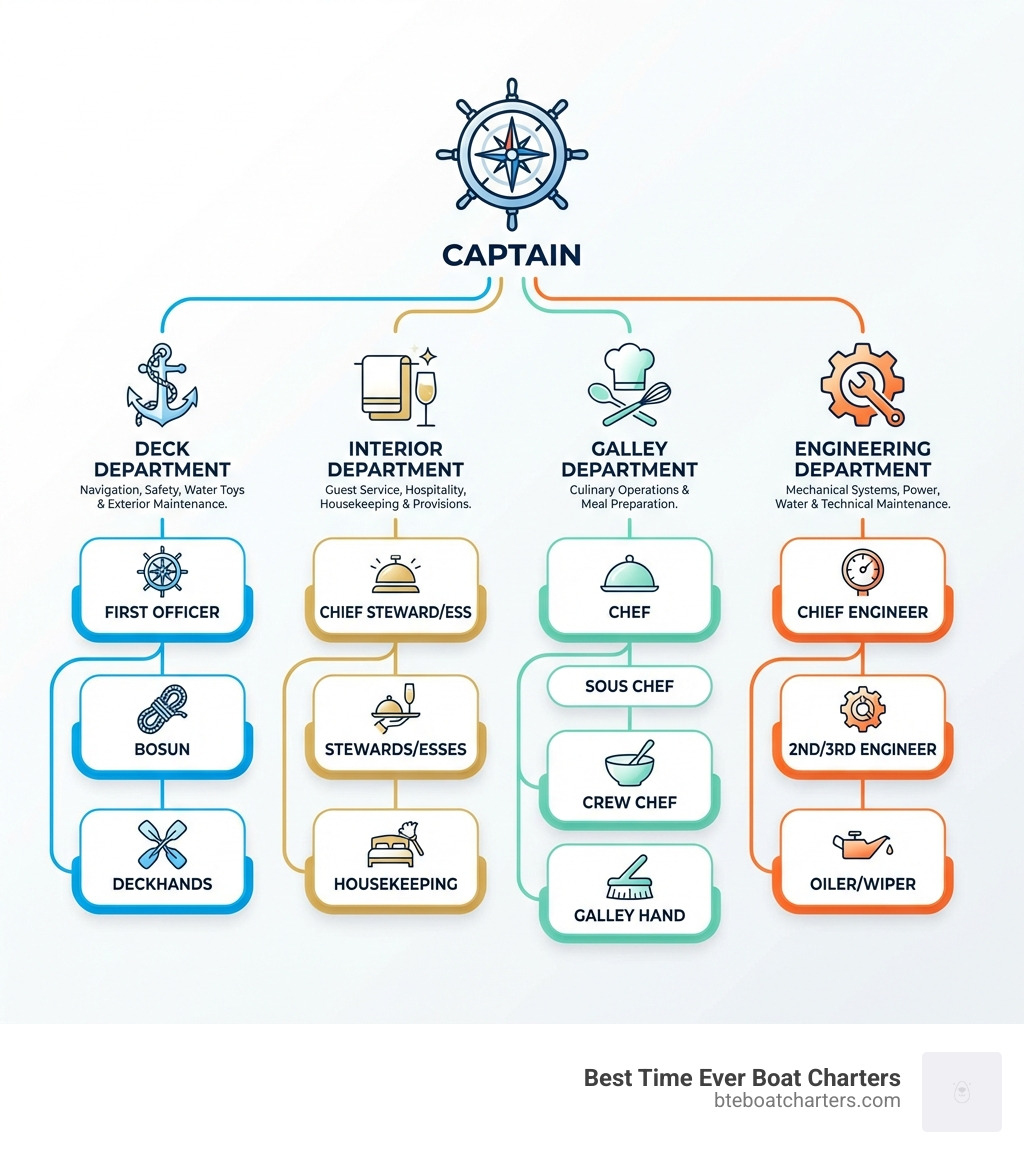 infographic showing yacht crew hierarchy and departments - luxury yachts crew infographic infographic showing yacht crew hierarchy and departments - luxury yachts crew infographic