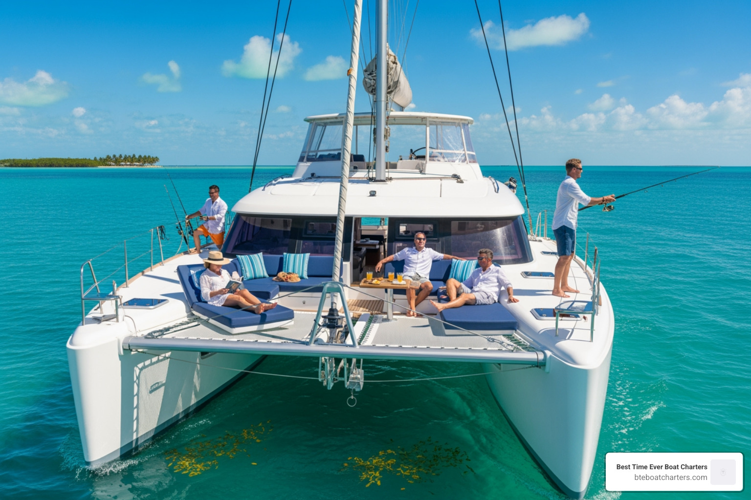 image of a catamaran deck with people relaxing - yacht rental Florida Keys image of a catamaran deck with people relaxing - yacht rental Florida Keys