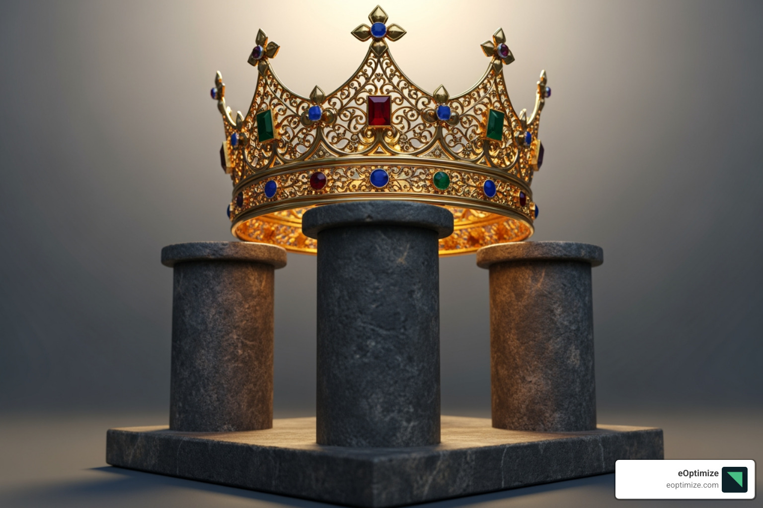 Three pillars labeled "Content," "Network," and "Engagement" supporting a crown - Digital marketing authority Three pillars labeled "Content," "Network," and "Engagement" supporting a crown - Digital marketing authority