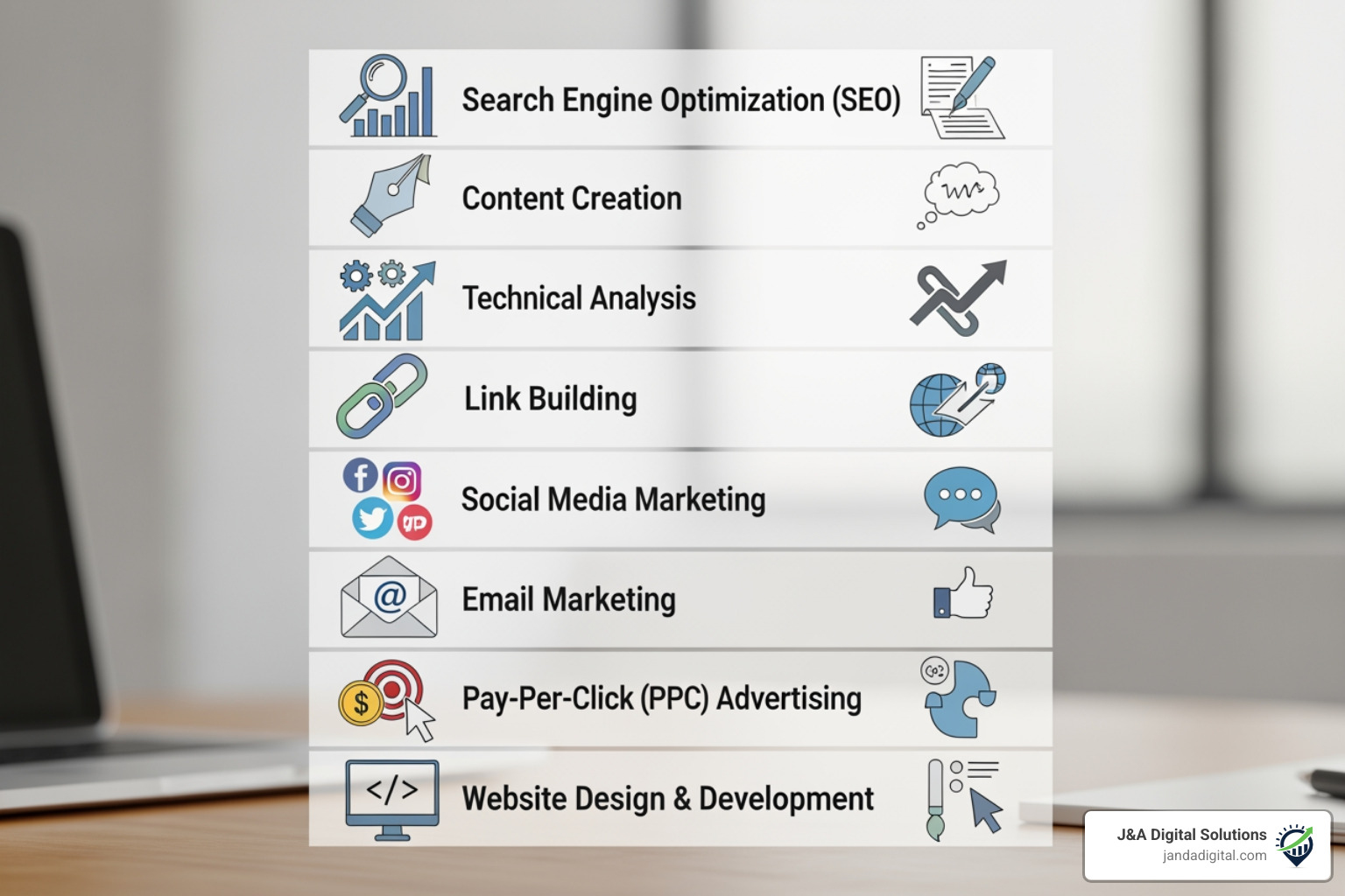 a checklist or menu of seo optimization services - seo optimization service