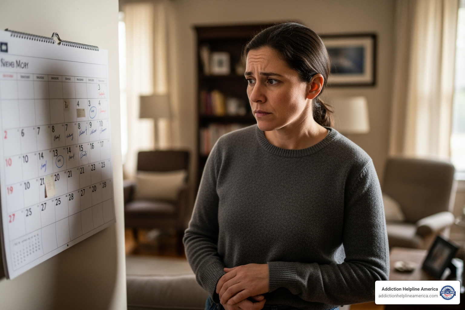 A person looking concerned at a calendar, symbolizing the decision to act - Intervention Services A person looking concerned at a calendar, symbolizing the decision to act - Intervention Services