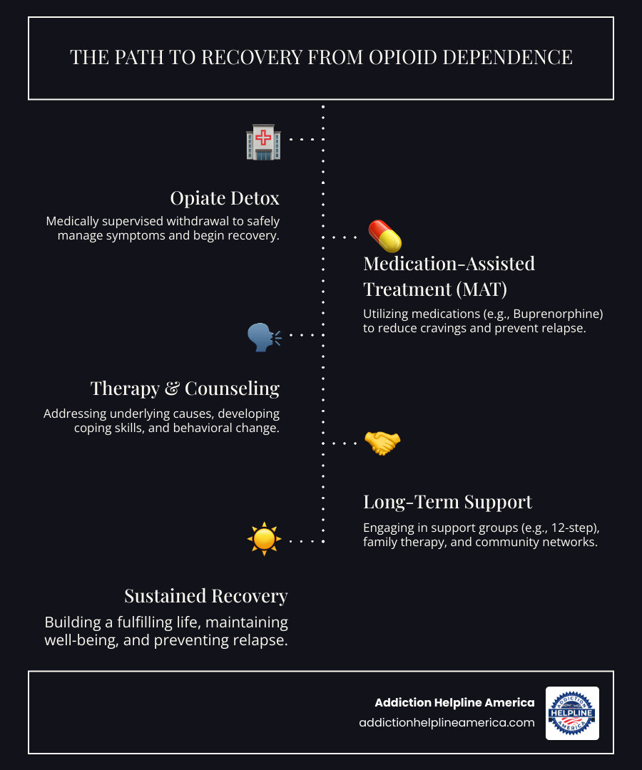 infographic explaining the path from opioid dependence to recovery, starting with detox - opiate detox programs infographic infographic-line-5-steps-dark infographic explaining the path from opioid dependence to recovery, starting with detox - opiate detox programs infographic infographic-line-5-steps-dark