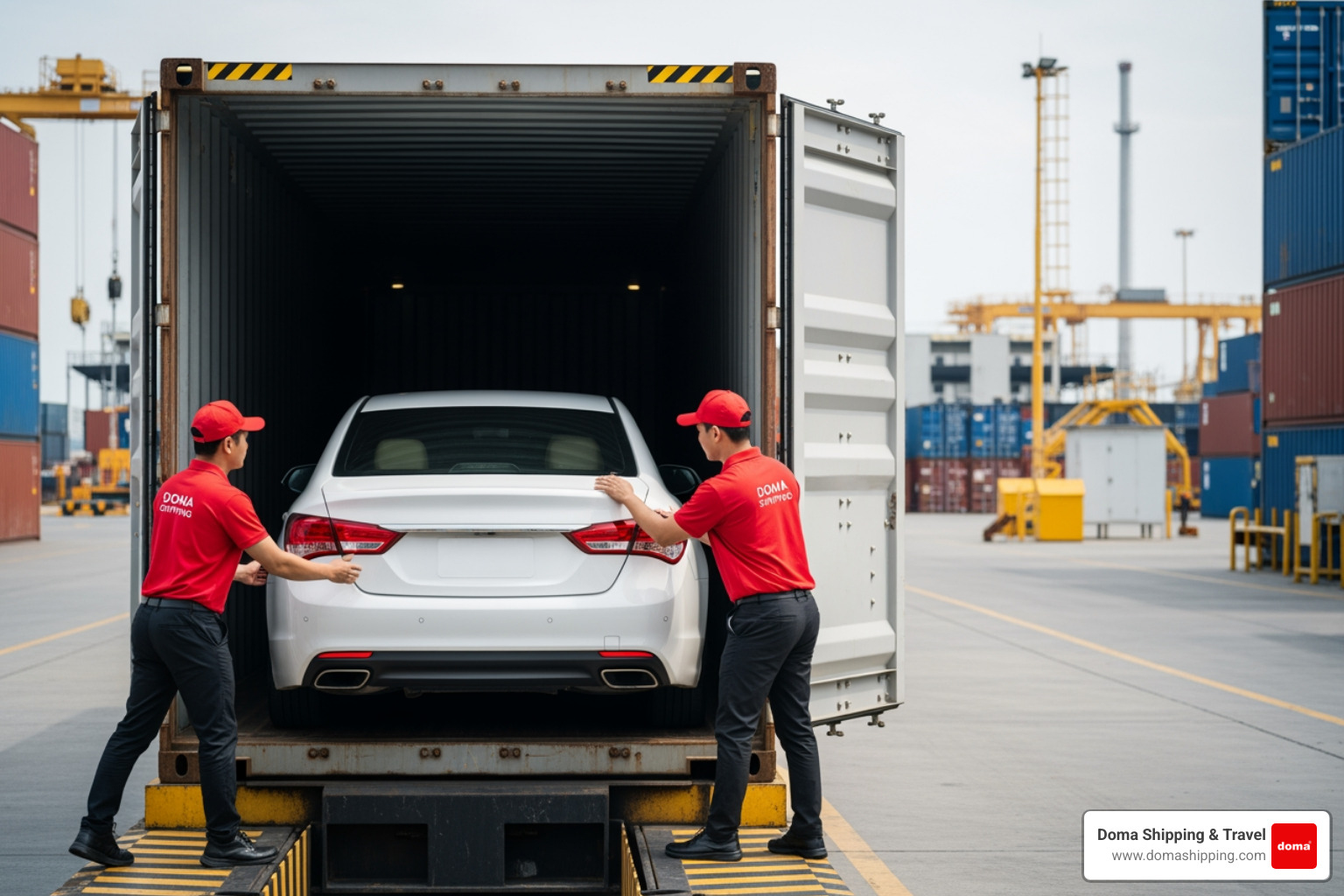 Car being loaded into a shipping container by Doma Shipping professionals - shipping car from usa to europe price Car being loaded into a shipping container by Doma Shipping professionals - shipping car from usa to europe price