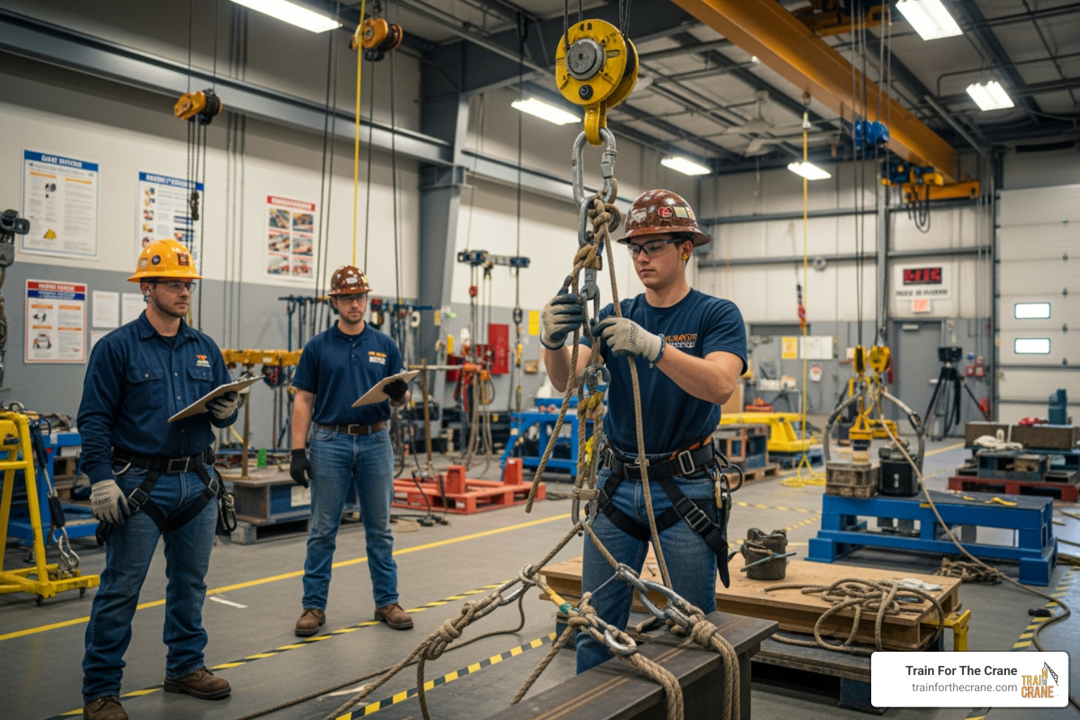 Trainee participating in a hands-on practical rigging exam - rigger level 1 training