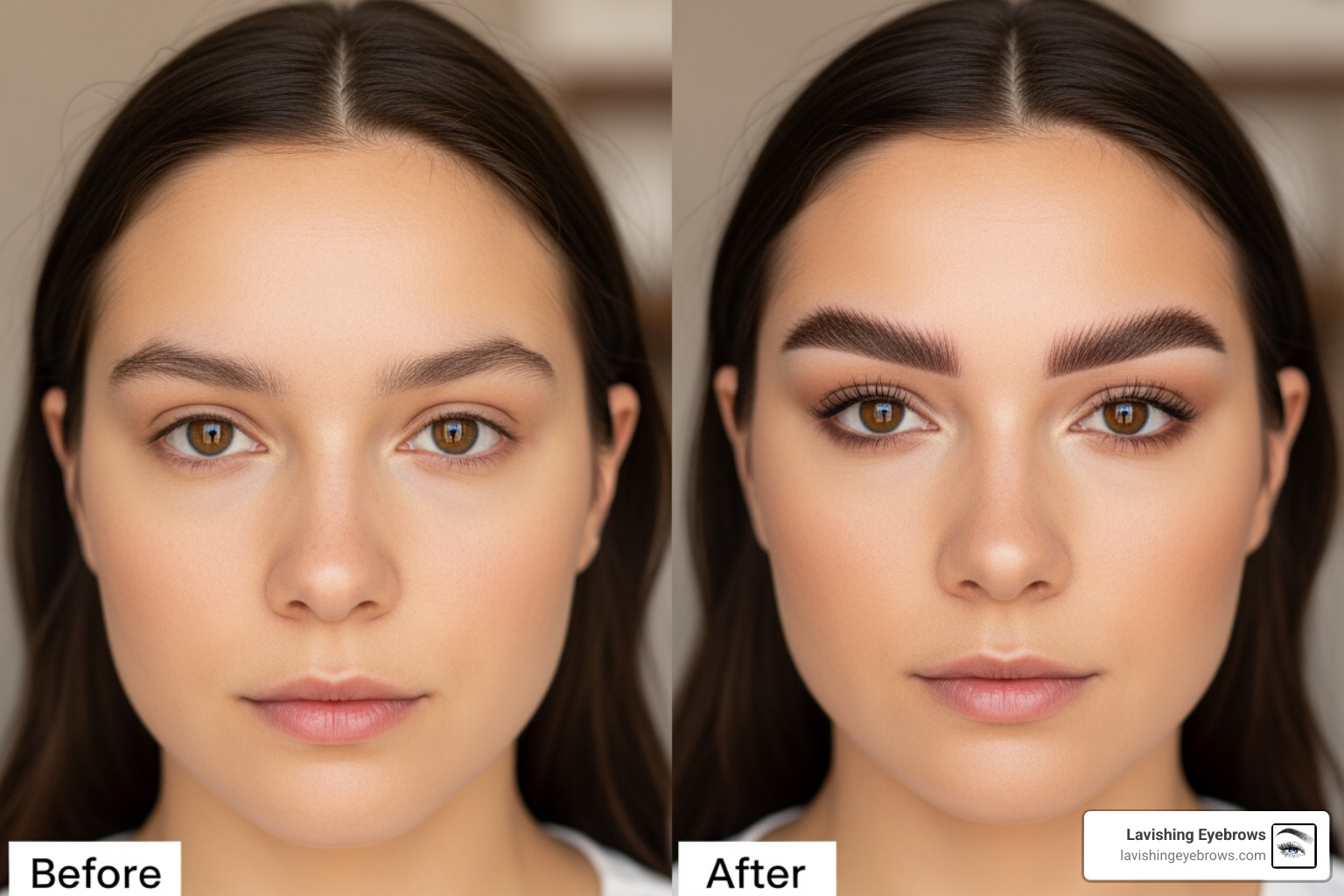 before and after makeup to even out brows - fix uneven eyebrows