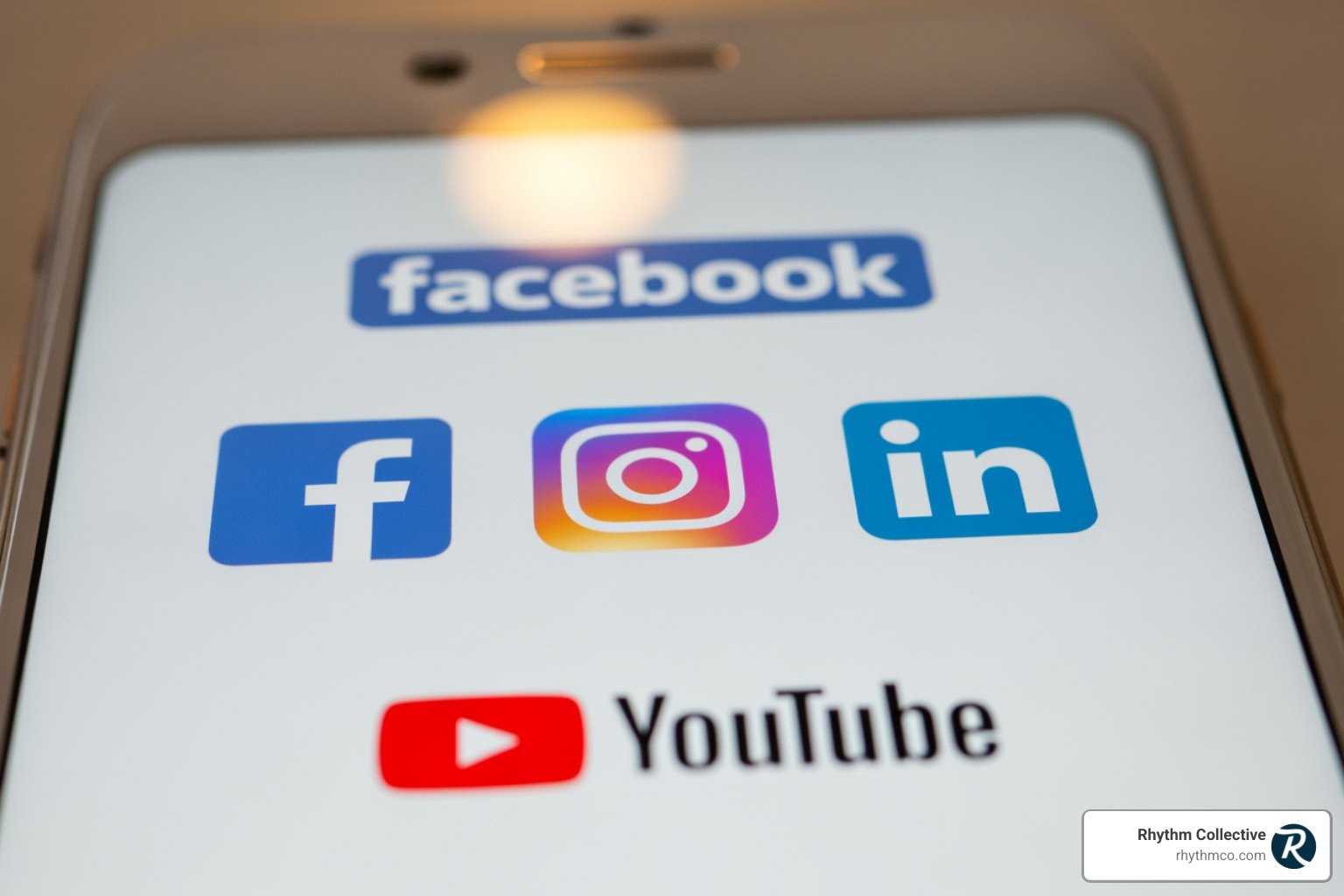 A smartphone screen displaying the logos of Facebook, Instagram, LinkedIn, and YouTube, representing various social media platforms - contractor social media marketing A smartphone screen displaying the logos of Facebook, Instagram, LinkedIn, and YouTube, representing various social media platforms - contractor social media marketing