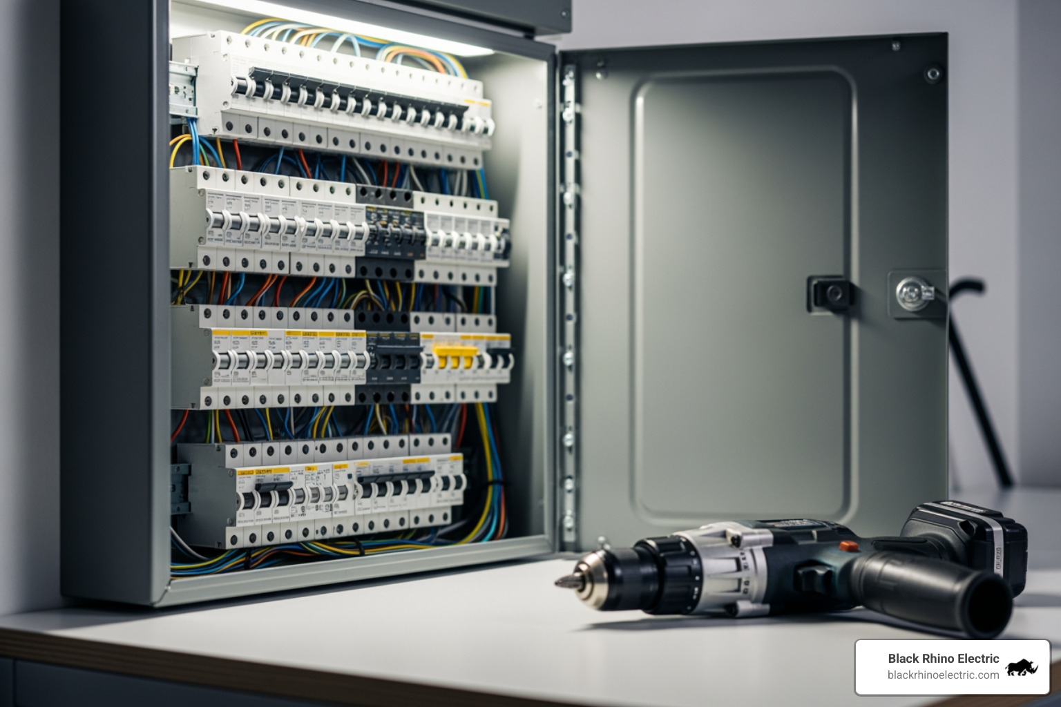 electrician working on electrical panel - Home electrical upgrade