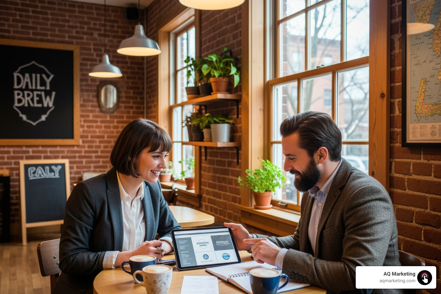 A startup founder having a positive consultation meeting with a marketing professional, possibly in a Boston-area cafe, discussing branding strategies - startup branding packages A startup founder having a positive consultation meeting with a marketing professional, possibly in a Boston-area cafe, discussing branding strategies - startup branding packages