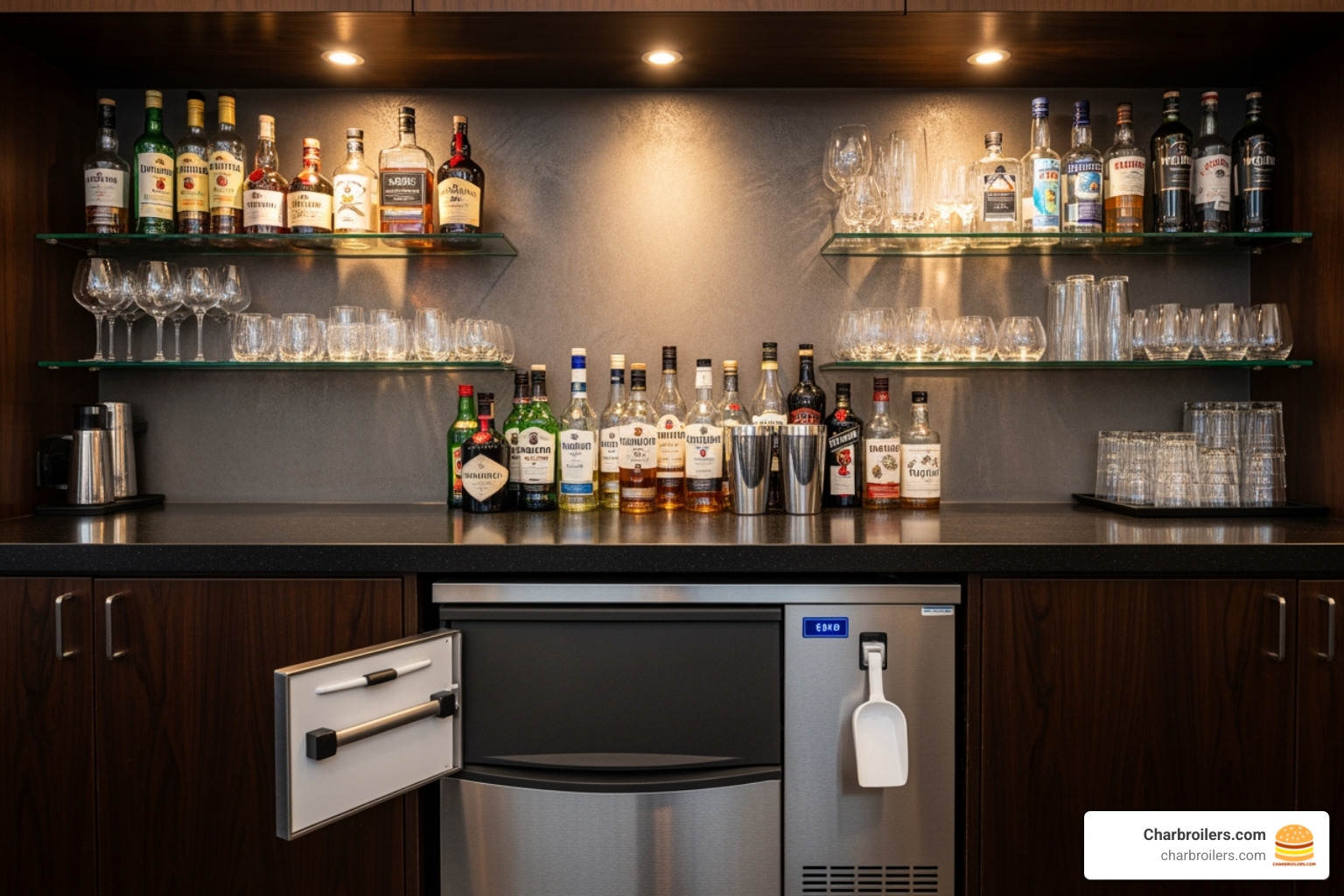 sleek undercounter ice machine fitted neatly into a bar's back counter - commercial bar ice machine sleek undercounter ice machine fitted neatly into a bar's back counter - commercial bar ice machine