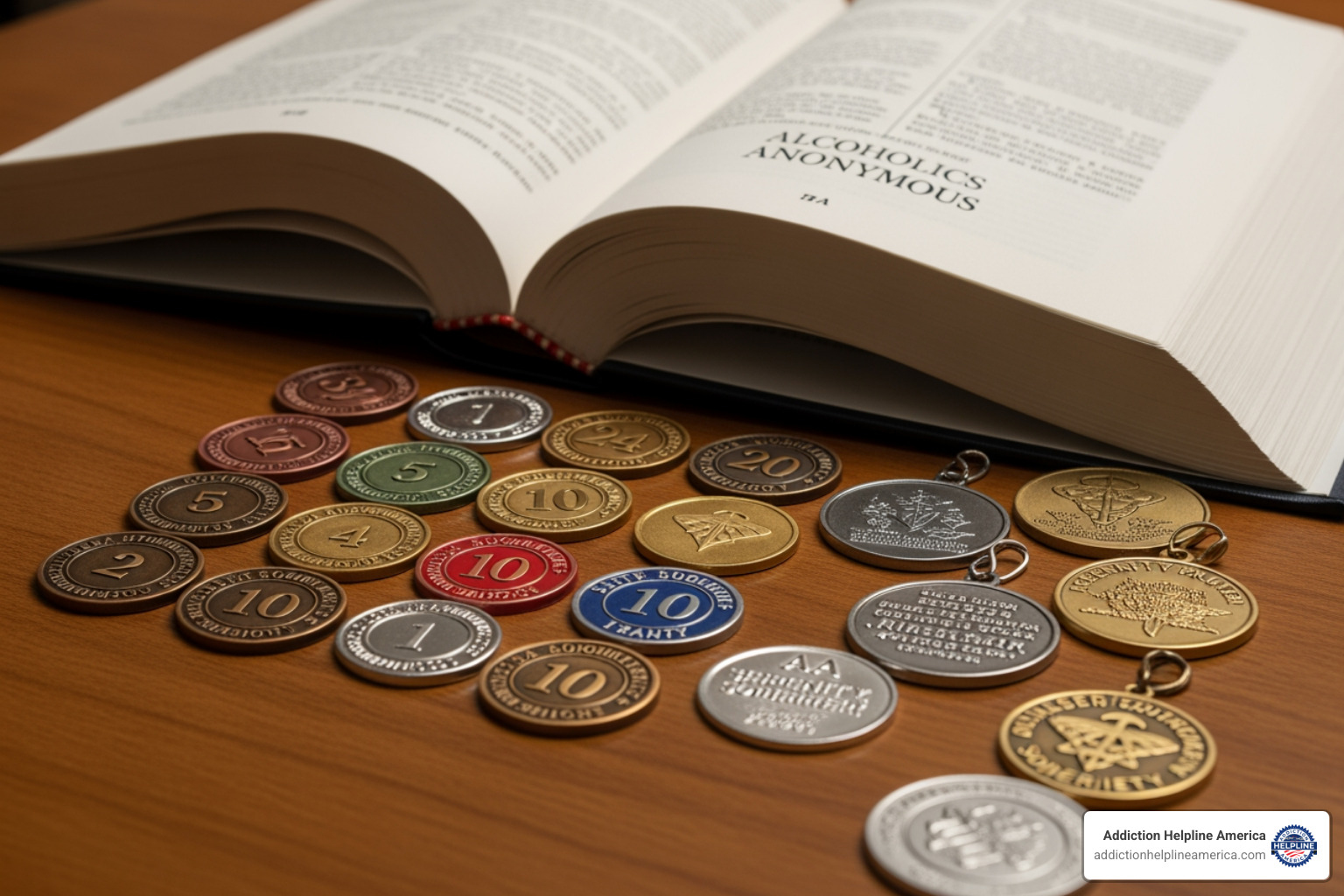 Image of AA "Big Book" and sobriety chips - Local AA Groups in Los Angeles