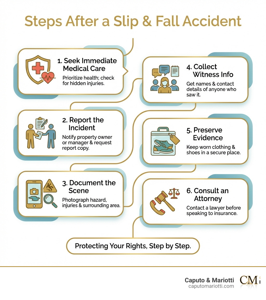 steps to take after a slip and fall accident - slip fall claims infographic steps to take after a slip and fall accident - slip fall claims infographic