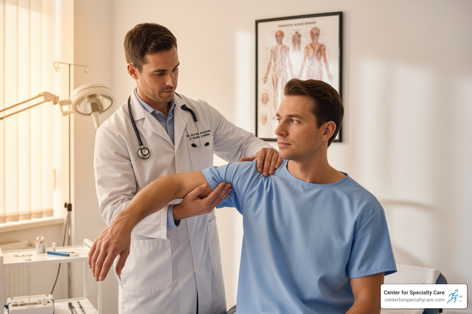 doctor performing physical examination on patient's shoulder - chronic shoulder pain