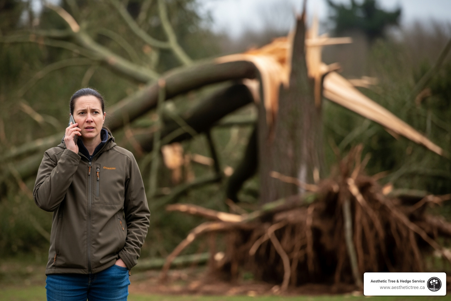 person on phone at safe distance - Emergency tree removal Vancouver