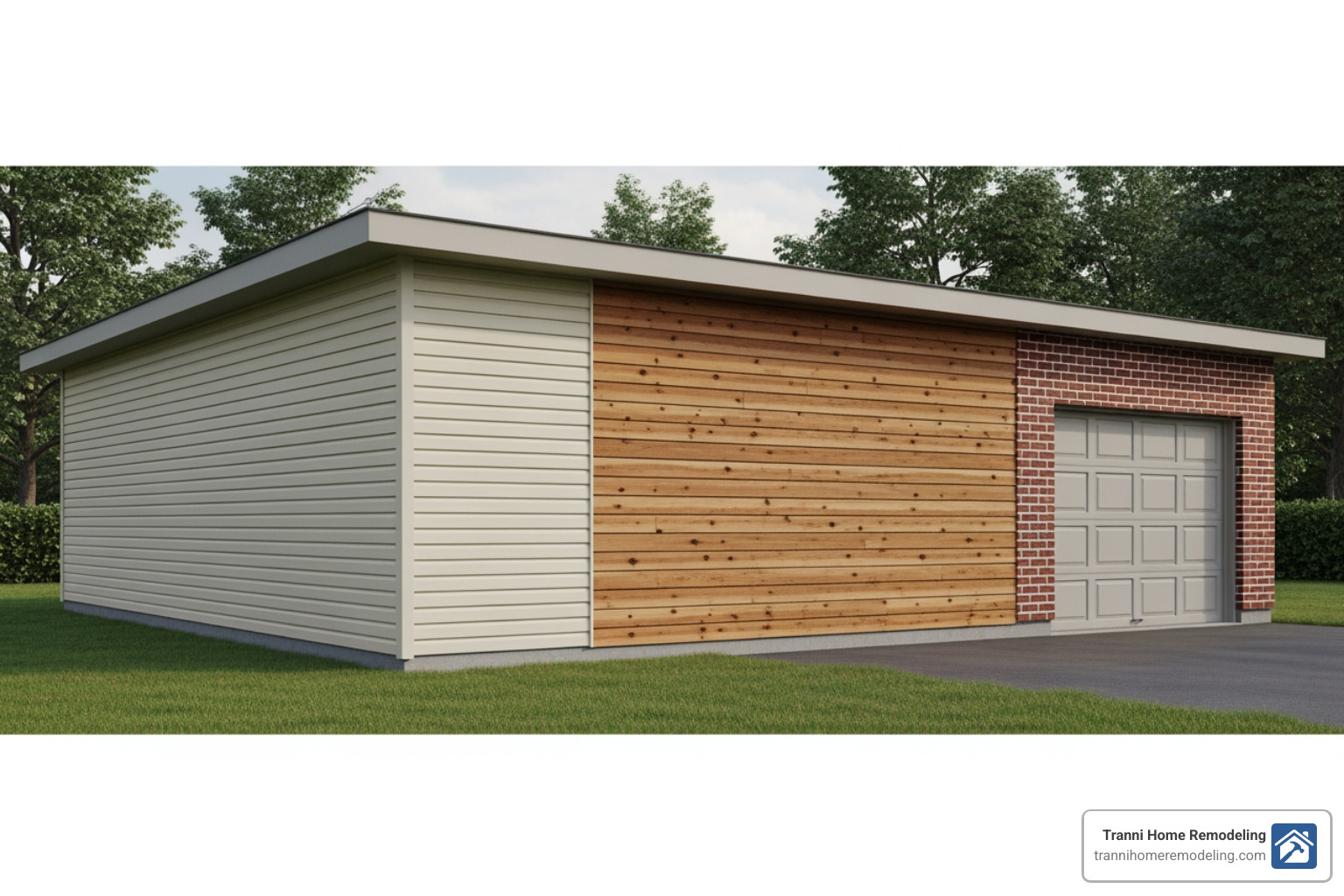 Various siding options for a garage, including vinyl, wood, and brick - cost to build two car garage Various siding options for a garage, including vinyl, wood, and brick - cost to build two car garage