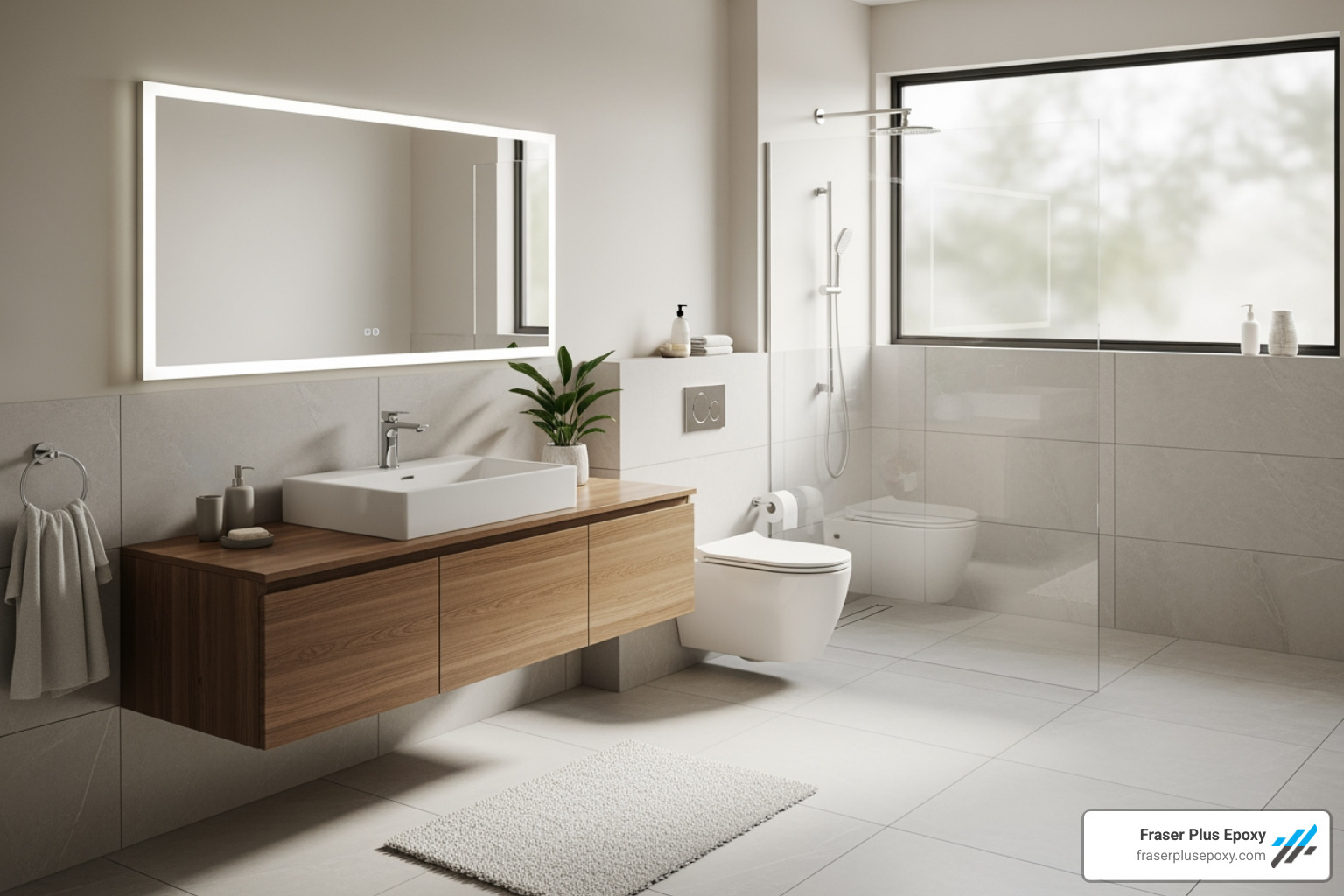bathroom with modern ceramic tile - Affordable durable flooring