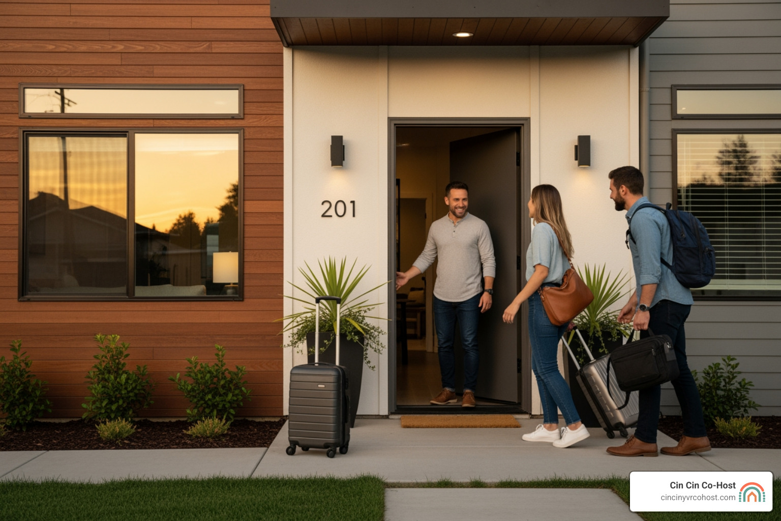 host welcoming guests with a smile - short term rental management