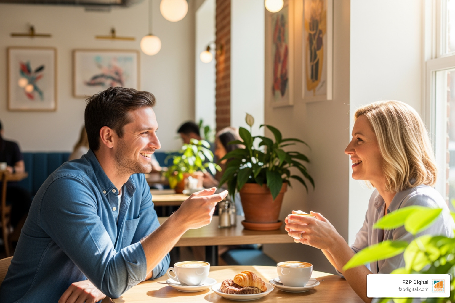 two people having a friendly, productive chat over coffee - seo bucks county two people having a friendly, productive chat over coffee - seo bucks county