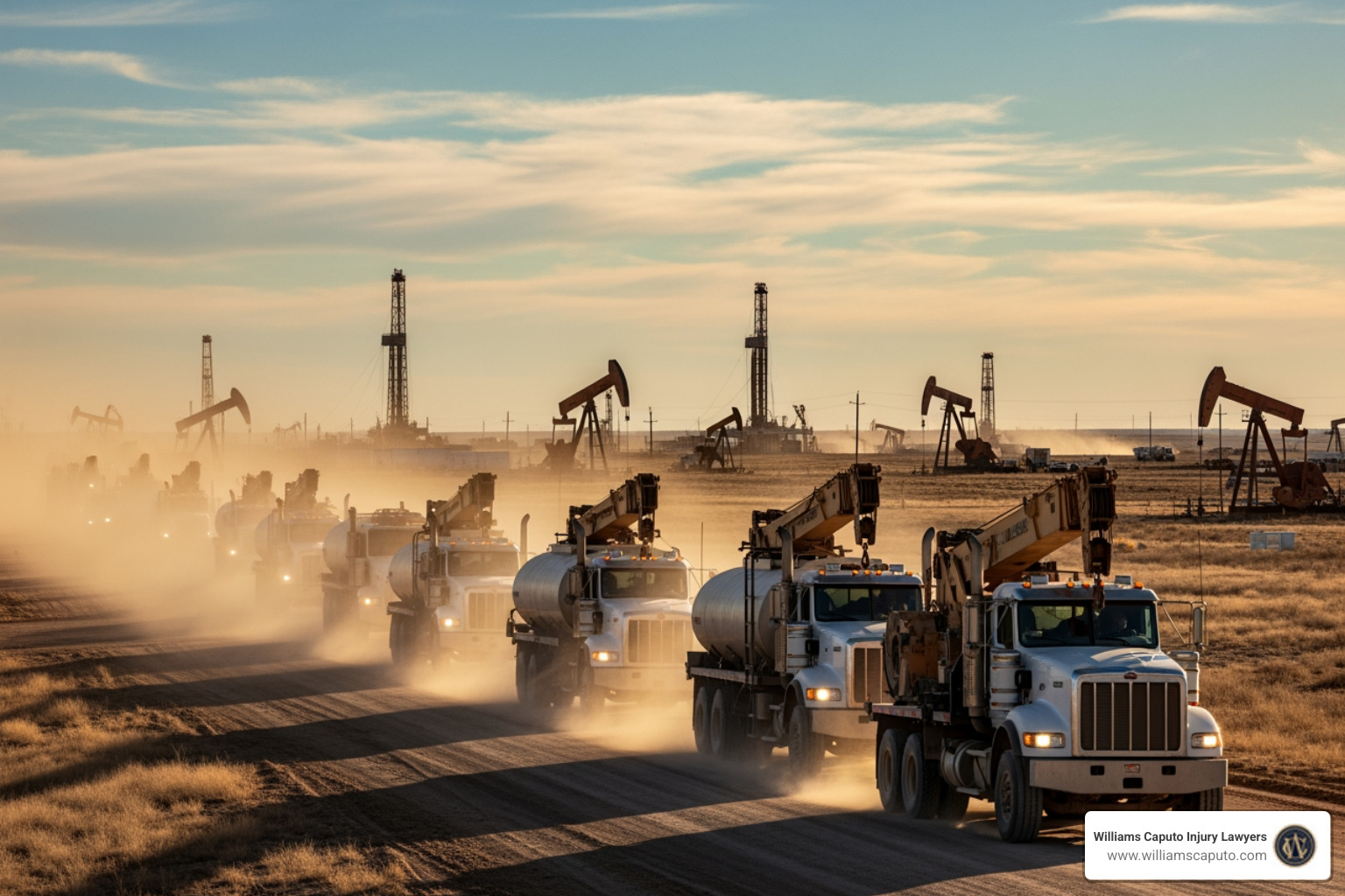 heavy oilfield truck traffic in the Permian Basin - midland trucking accident attorneys