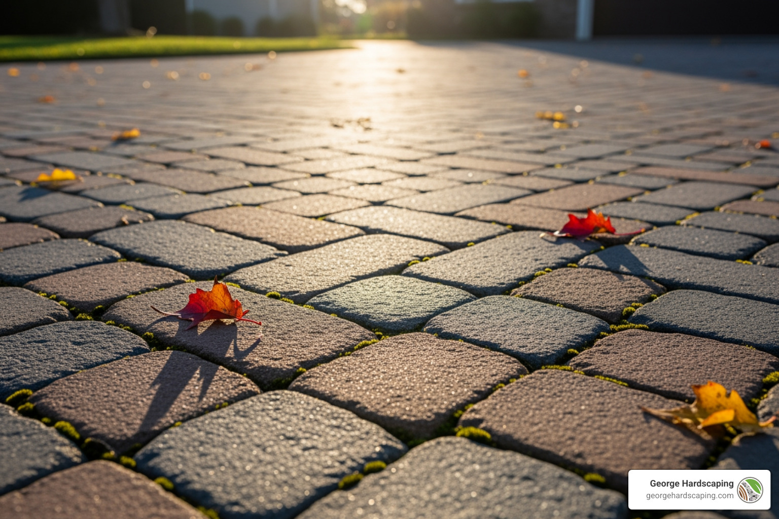 Driveway paver stones arranged in a herringbone pattern with a contrasting border - driveway paver stones
