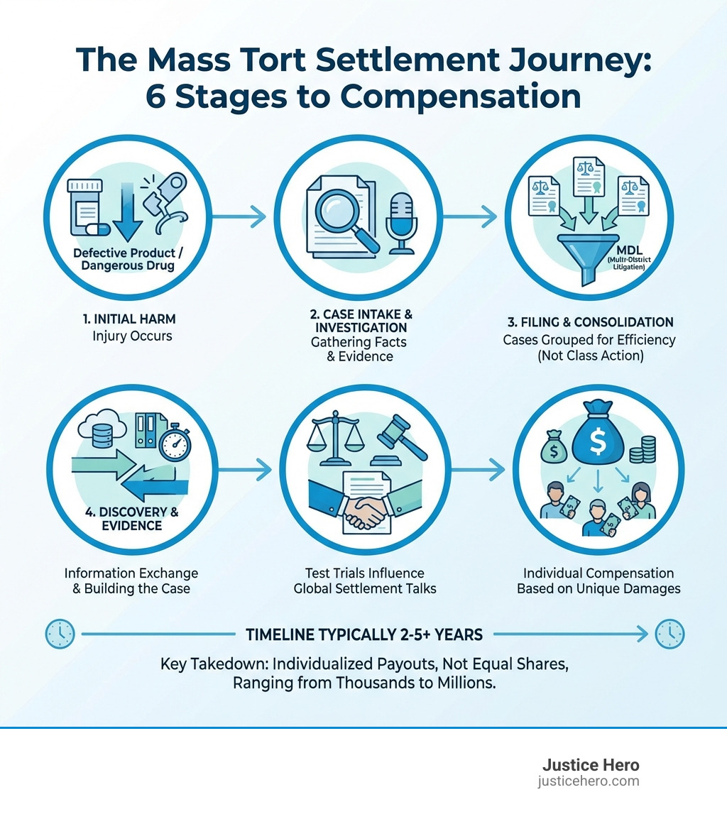 infographic showing mass tort settlement process - Mass tort settlement infographic 