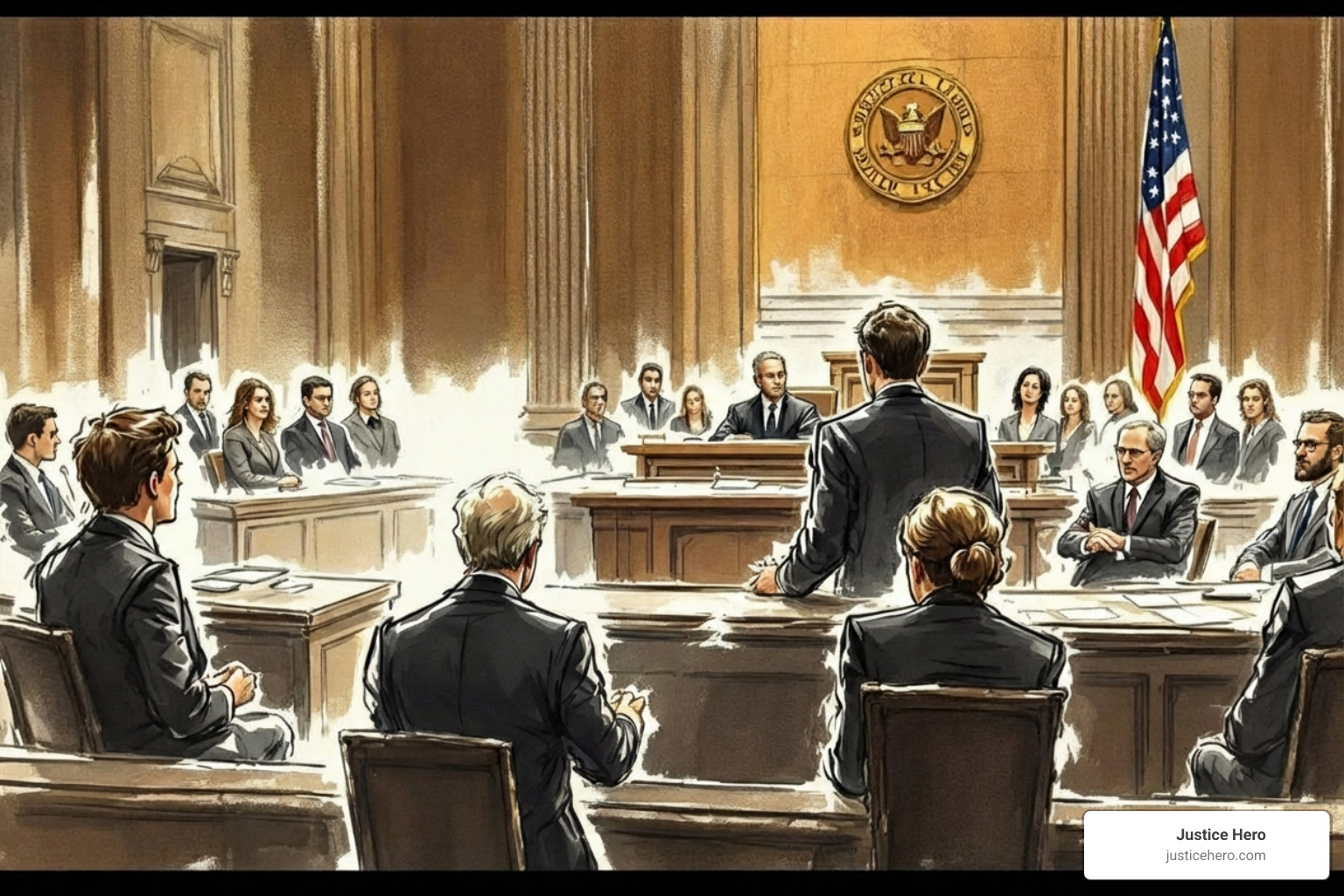 courtroom sketch - Mass tort settlement
