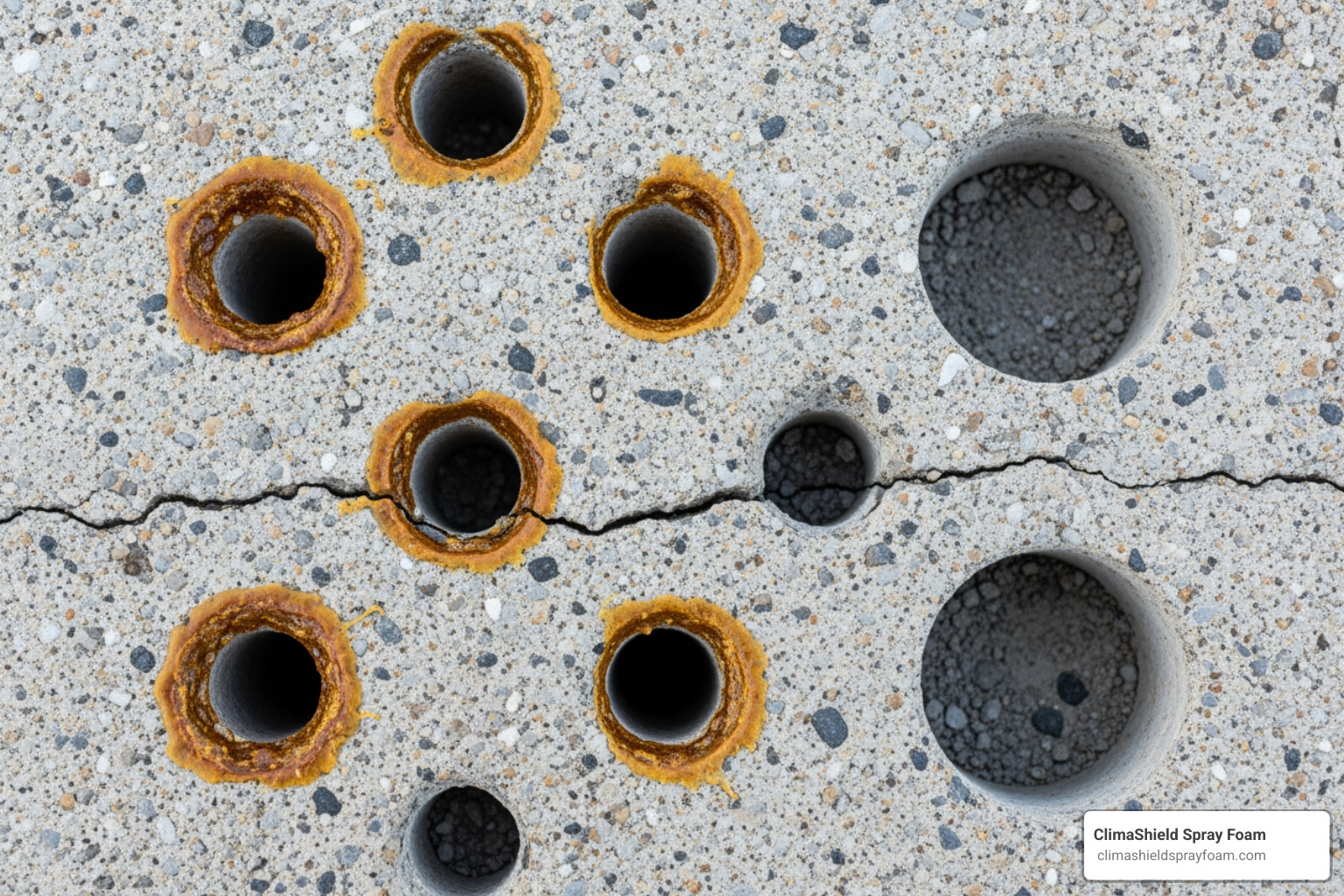 showing the different drill hole sizes for various lifting methods - concrete pad lifting