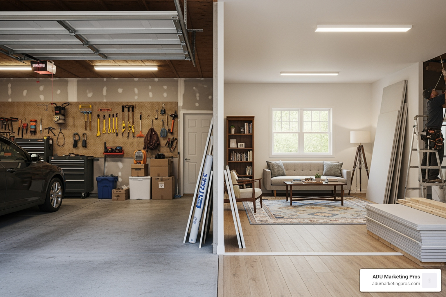 Map of the United States with color-coded regions showing high, medium, and low garage conversion cost areas, with California highlighted in a high-cost color. - Cost to convert garage Map of the United States with color-coded regions showing high, medium, and low garage conversion cost areas, with California highlighted in a high-cost color. - Cost to convert garage