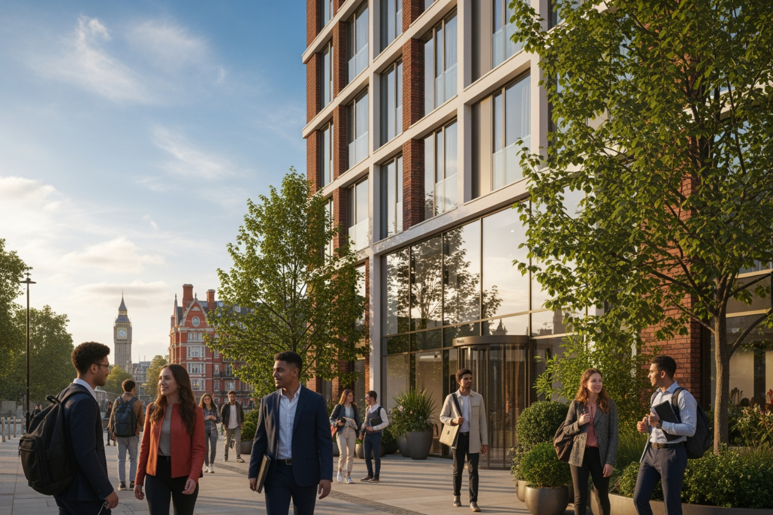 A stylized map of London highlighting key neighborhoods popular with LBS students, such as Marylebone, St. John's Wood, and Regent's Park, with iconic landmarks subtly integrated. The map uses brand colors #0B669A and #7DBE43. - London Business School housing