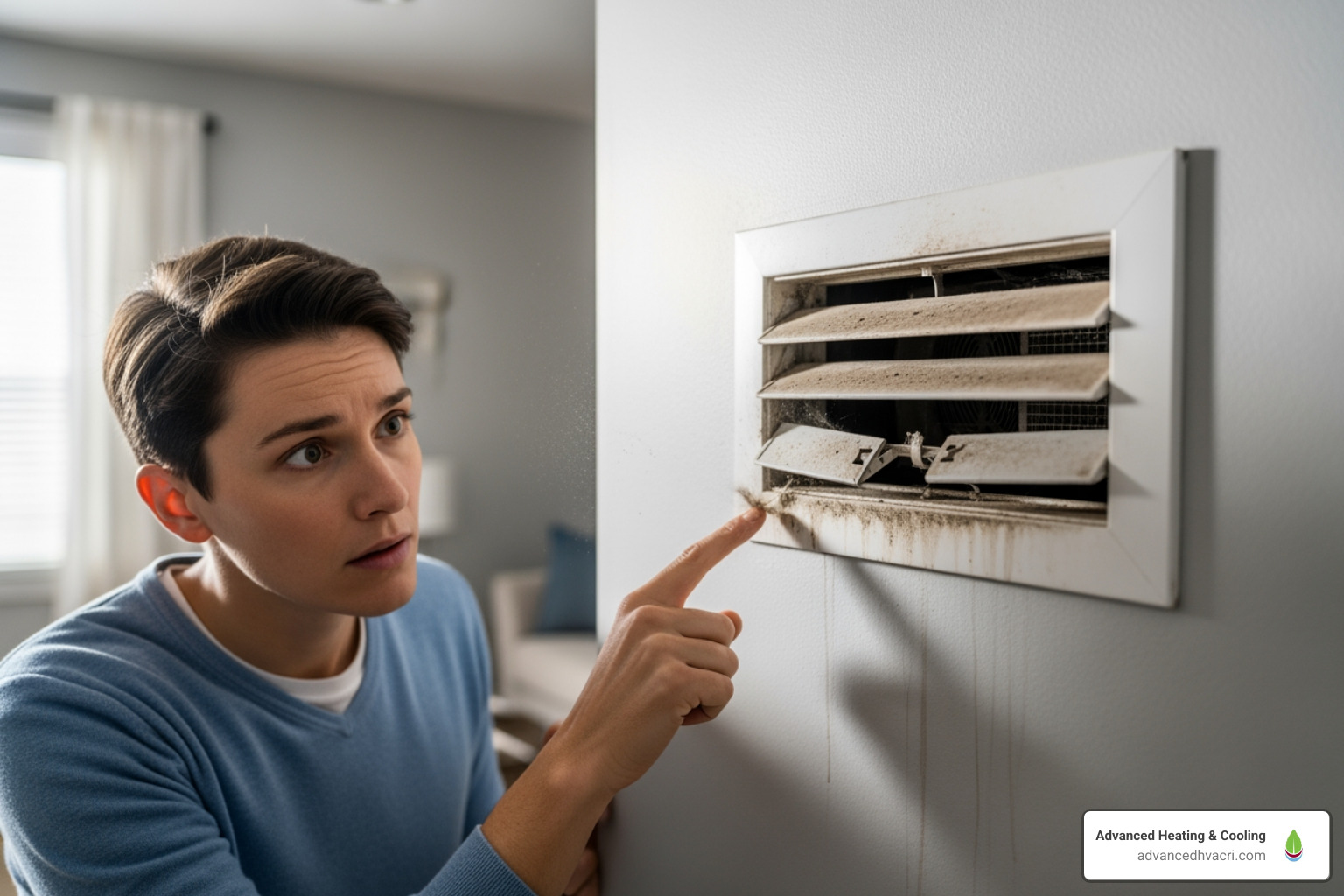 of a homeowner looking concerned at their air vent - Evaporator coil cleaning service
