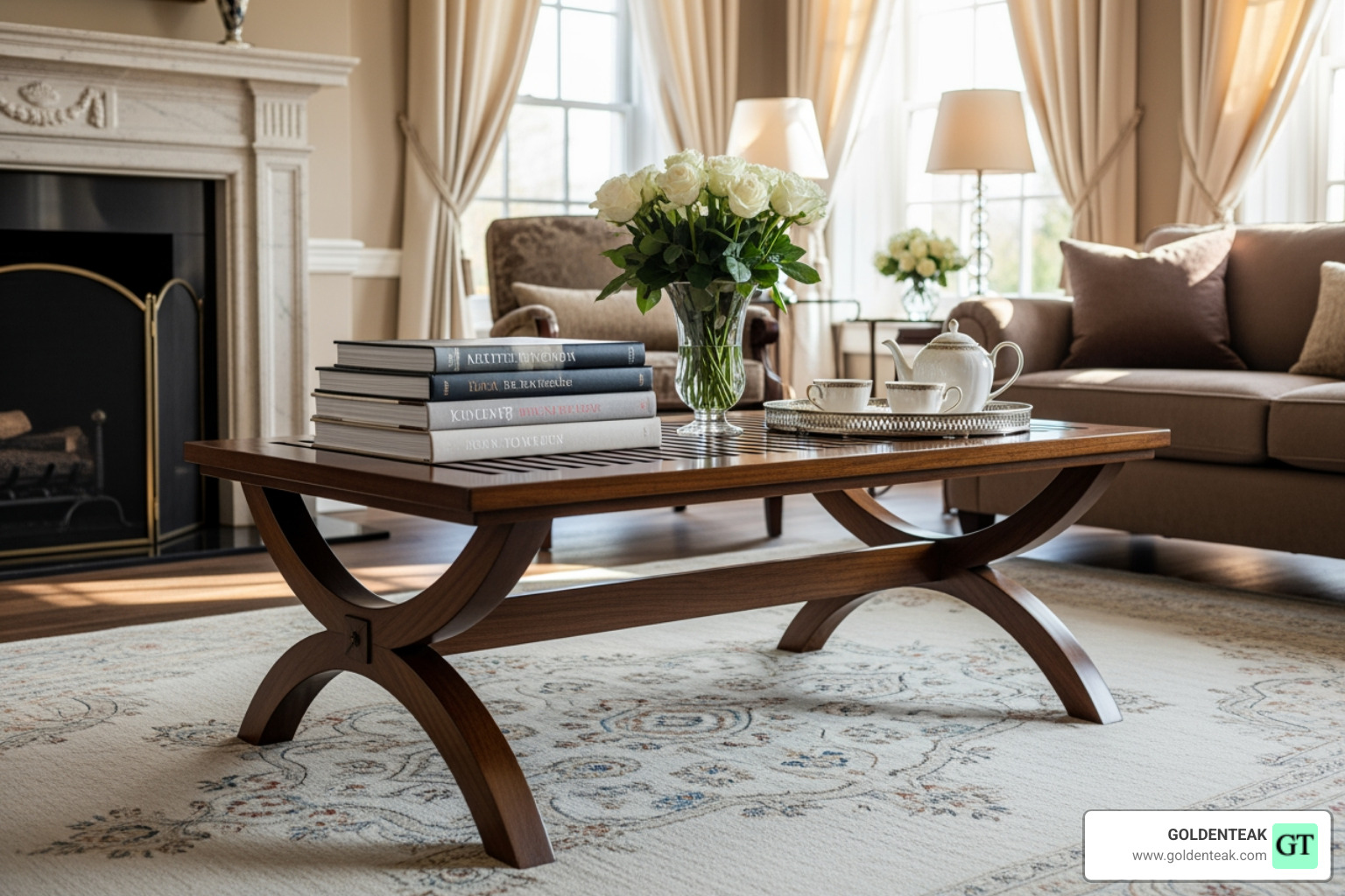weathered teak next to new golden-brown teak - lutyens coffee table