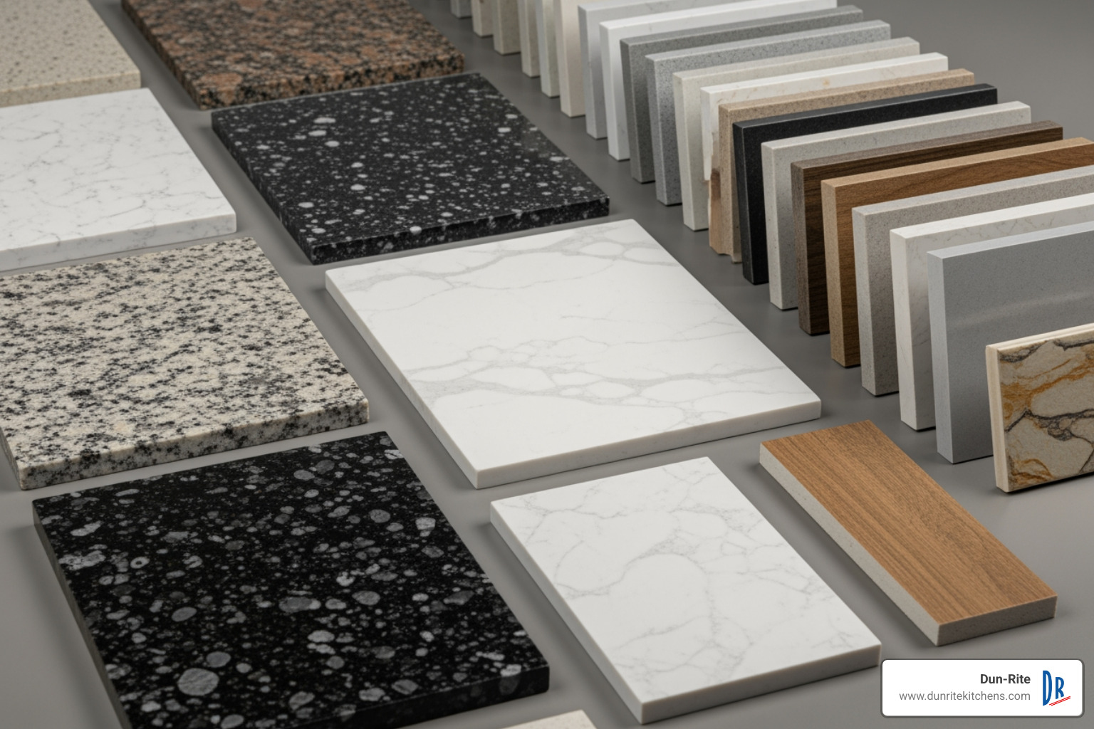 various countertop material samples - countertop installation