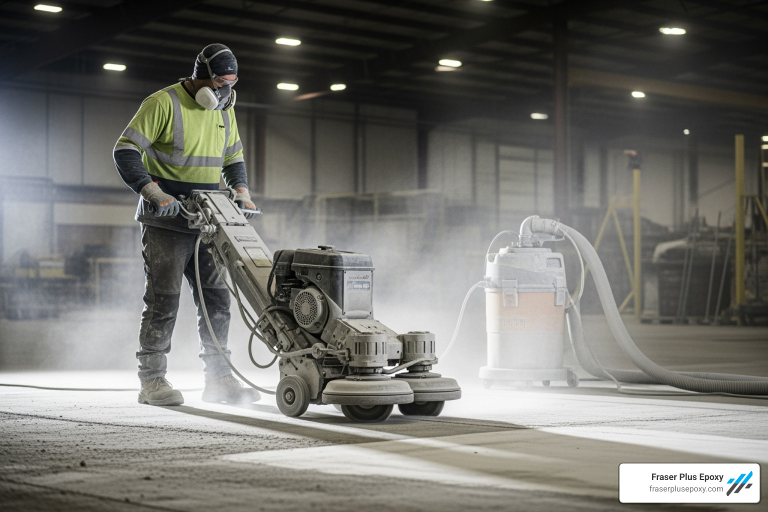 professional grinding a concrete floor - vancouver epoxy flooring experts