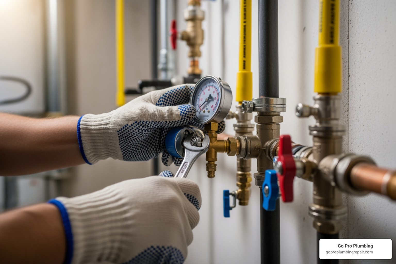 plumber using a pressure gauge on a new gas line - adding a gas line